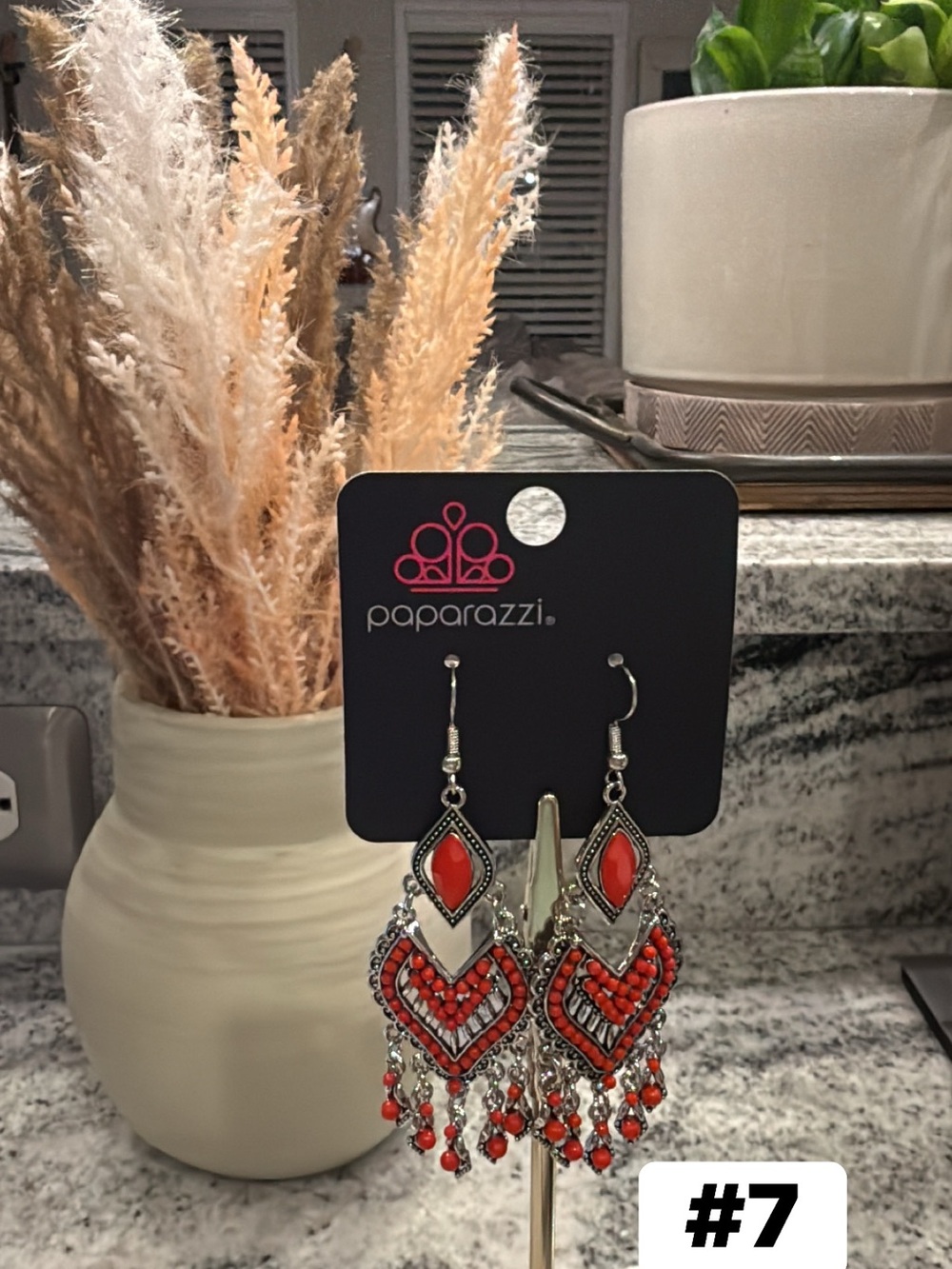 paparazzi Red Beaded Boho Chandelier Earrings